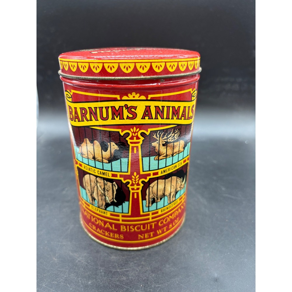 Vintage Barnum's Animals Crackers Tin 1979 Replica 1914 Design Nabisco Red 8oz